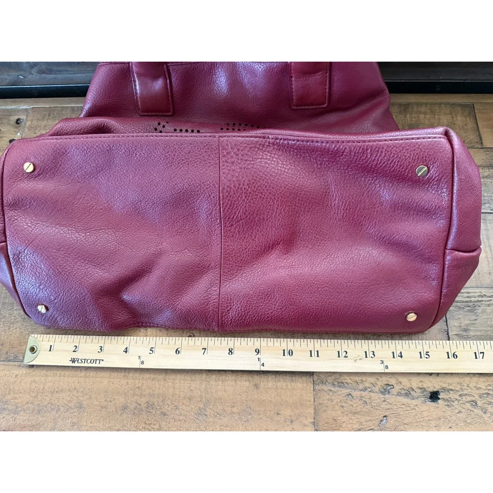 Tory Burch Tote Bag Women's Large Burgundy Leather Perforated Logo
